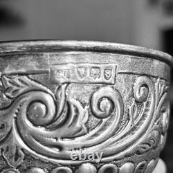 Antique Victorian Sterling Silver Open Salt 1893 Samuel Jacob Cobalt Glass Liner