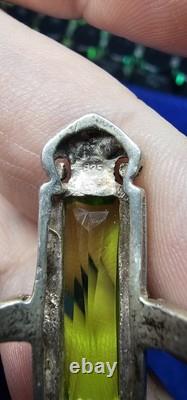Antique Victorian Sterling Silver Ring Size 8 Green Glass Baguette &