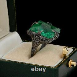 Antique Vintage Art Deco Sterling Silver Green Glass Floral Band Ring S 5 3.7g