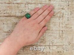 Antique Vintage Art Deco Sterling Silver Green Glass Floral Band Ring S 5 3.7g