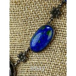 Antique Vintage Art Nouveau Blue Art Glass Necklace 925 Sterling Silver AS IS