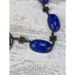 Antique Vintage Art Nouveau Blue Art Glass Necklace 925 Sterling Silver AS IS
