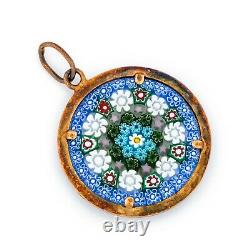 Antique Vintage Deco Retro Style Sterling Silver Gold Millefiori Pendant 7.5g