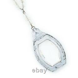 Antique Vintage Deco Sterling Silver Crystal Glass Enamel Pendant Necklace 35.6g