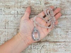 Antique Vintage Deco Sterling Silver Crystal Glass Enamel Pendant Necklace 35.6g