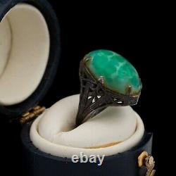 Antique Vintage Deco Sterling Silver Peking Glass Filigree Pinky Ring Sz 1.75