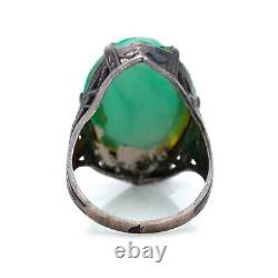 Antique Vintage Deco Sterling Silver Peking Glass Filigree Pinky Ring Sz 1.75