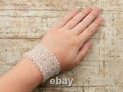 Antique Vintage Mid Century Sterling Silver Glass Faceted Bead Bracelet 49.3g