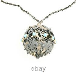 Antique Vintage Nouveau Sterling 835 Silver Turquoise Glass Pendant Necklace