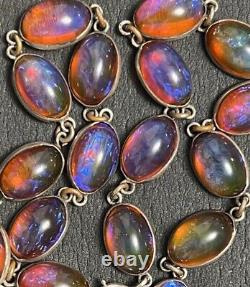 Antique Vintage Sterling Silver 925 Deco Dragons Breath Necklace 21 Opal Glass