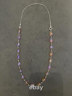 Antique Vintage Sterling Silver 925 Deco Dragons Breath Necklace 21 Opal Glass