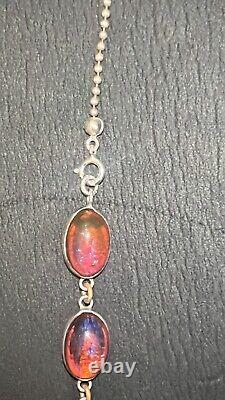 Antique Vintage Sterling Silver 925 Deco Dragons Breath Necklace 21 Opal Glass