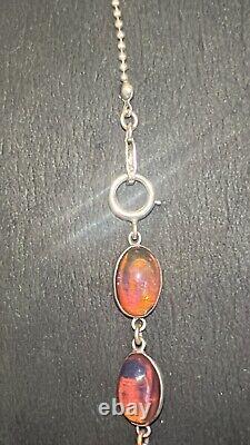 Antique Vintage Sterling Silver 925 Deco Dragons Breath Necklace 21 Opal Glass