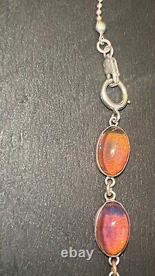Antique Vintage Sterling Silver 925 Deco Dragons Breath Necklace 21 Opal Glass