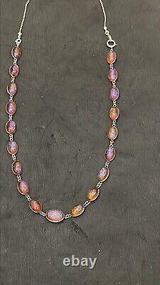 Antique Vintage Sterling Silver 925 Deco Dragons Breath Necklace 21 Opal Glass