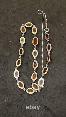 Antique Vintage Sterling Silver 925 Deco Dragons Breath Necklace 21 Opal Glass