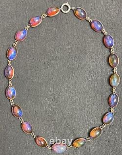 Antique Vintage Sterling Silver Dragons Breath Choker Necklace 14 Opal Glass