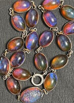 Antique Vintage Sterling Silver Dragons Breath Choker Necklace 14 Opal Glass