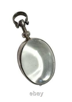 Antique Vintage Sterling Silver Oval Glass Pendant /Chain Locket