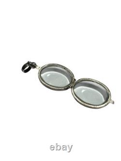 Antique Vintage Sterling Silver Oval Glass Pendant /Chain Locket