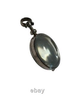 Antique Vintage Sterling Silver Oval Glass Pendant /Chain Locket
