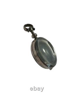 Antique Vintage Sterling Silver Oval Glass Pendant /Chain Locket