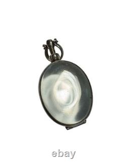 Antique Vintage Sterling Silver Oval Glass Pendant /Chain Locket