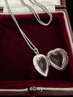 Antique Vintage Victorian Heart Locket Sterling Silver Glass Pool Of Light