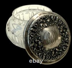 Antique/Vintage Victorian Sterling Silver Poppy & Cut Glass Dresser Vanity Jar