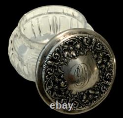 Antique/Vintage Victorian Sterling Silver Poppy & Cut Glass Dresser Vanity Jar