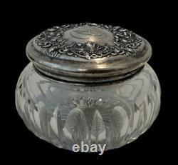 Antique/Vintage Victorian Sterling Silver Poppy & Cut Glass Dresser Vanity Jar