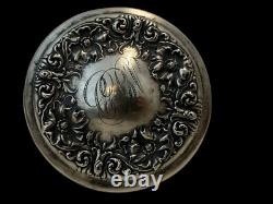 Antique/Vintage Victorian Sterling Silver Poppy & Cut Glass Dresser Vanity Jar