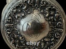 Antique/Vintage Victorian Sterling Silver Poppy & Cut Glass Dresser Vanity Jar
