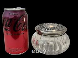 Antique/Vintage Victorian Sterling Silver Poppy & Cut Glass Dresser Vanity Jar