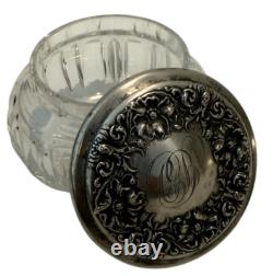 Antique/Vintage Victorian Sterling Silver Poppy & Cut Glass Dresser Vanity Jar