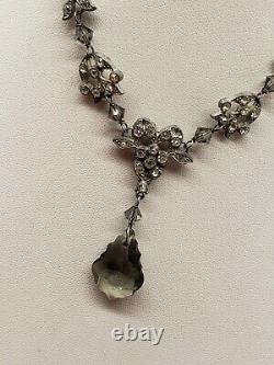 Antique Vintage Victorian Sterling Silver Rhinestone Crystal Glass Necklace