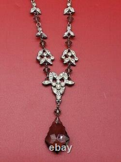 Antique Vintage Victorian Sterling Silver Rhinestone Crystal Glass Necklace