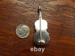 Antique Violin Italy Micro Mosaic Sterling Silver Pin Brooch