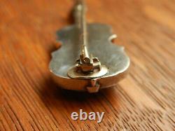 Antique Violin Italy Micro Mosaic Sterling Silver Pin Brooch