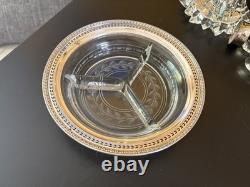 Antique Watson Sterling Silver & Etched Glass With Pierced Rim Nut Dish. 7 D