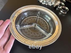 Antique Watson Sterling Silver & Etched Glass With Pierced Rim Nut Dish. 7 D