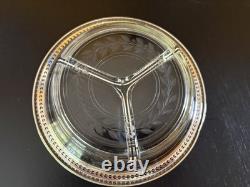 Antique Watson Sterling Silver & Etched Glass With Pierced Rim Nut Dish. 7 D