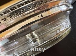 Antique Watson Sterling Silver & Etched Glass With Pierced Rim Nut Dish. 7 D