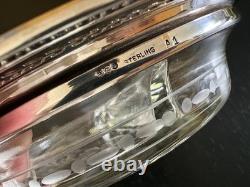 Antique Watson Sterling Silver & Etched Glass With Pierced Rim Nut Dish. 7 D