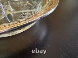 Antique Watson Sterling Silver & Etched Glass With Pierced Rim Nut Dish. 7 D