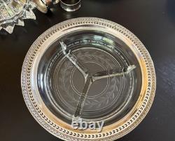 Antique Watson Sterling Silver & Etched Glass With Pierced Rim Nut Dish. 7 D
