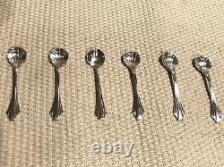 Antique Webster Sterling Silver & Glass Salt Cellar Dip Set 6 Cups 6 Spoons Ex