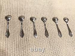 Antique Webster Sterling Silver & Glass Salt Cellar Dip Set 6 Cups 6 Spoons Ex