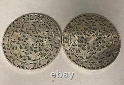 Antique Webster Sterling Silver Overlay Floral Glass Trivet Tray Coaster 6