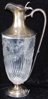 Antique William George Sissons Glass Sterling Silver Wine Carafe Claret Pitcher